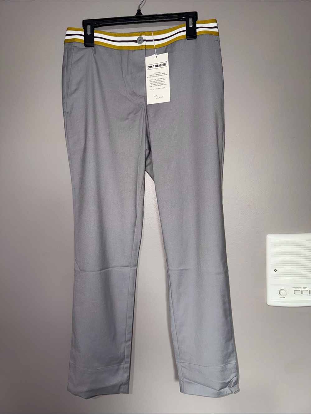 Wildfang Gray Pants with Mustard and White Waistband